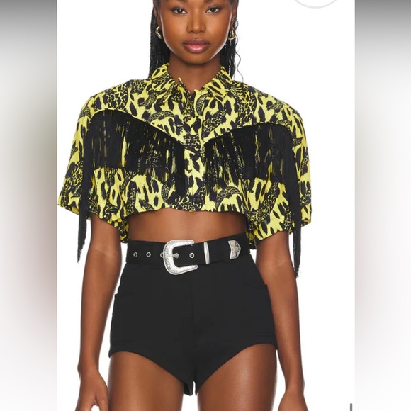 OAK leopard print silk cropped top, Sz Xsmall - Picture 7 of 8